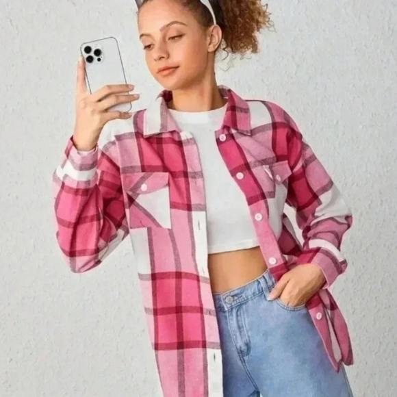 Plaid Print Drop Shoulder Flap Pocket Shirt - Picture 5 of 15